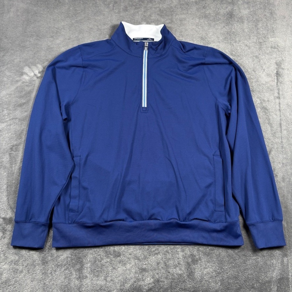 B Draddy Sport Pullover Mens XL Blue Nylon Quarter Zip Gold Long Sleeve